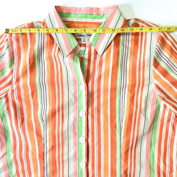 Coldwater Creek Women's Petite Sz XL Button-up Top Orange, Pink & Green Stripes - Picture 7 of 11